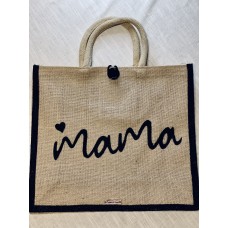 Large Mama Printed Jute bag with Button Detail