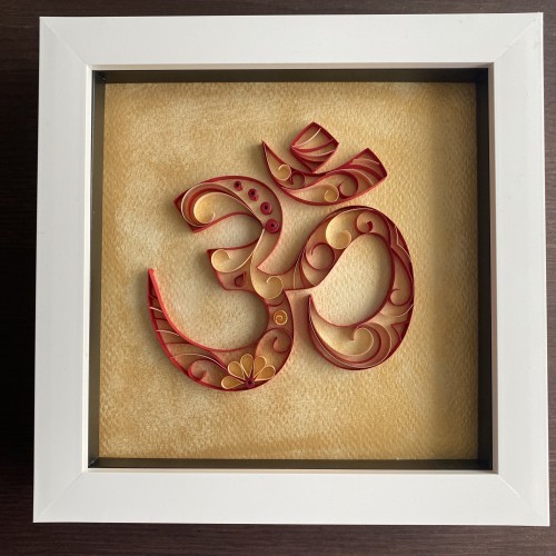 Quilled Red Aum/Om on Gold background - Diwali gift