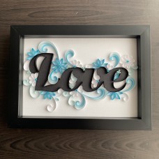 Love quilling in blue - first paper anniversary gift - framed wall art