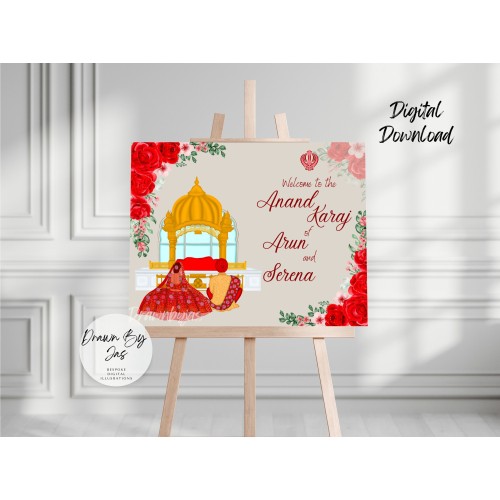 Anand Karaj Sign, Sikh Wedding Welcome Sign, Punjabi Wedding Welcome Sign, Anand Karaj Welcome Sign