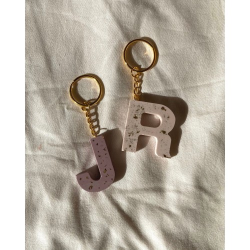 Personalised initial letter keyring with gold leaf | jesmonite | alphabet charm | travel accessories | party favours | back to school