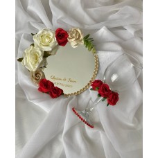 Floral mirror ring plate | nikkah | engagement | wedding | baraat | doodh pilai | confetti | floral tray | wall mirror | champagne glass