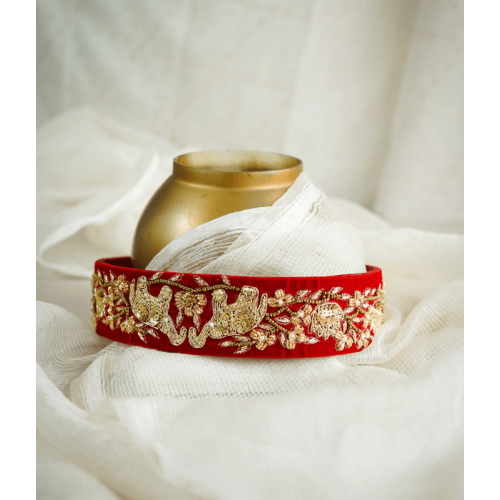 Red Elephant Velvet KamarBandh Belt