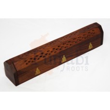 Incense Stick & Cone Carved Wooden Holder With Buddha Pattern