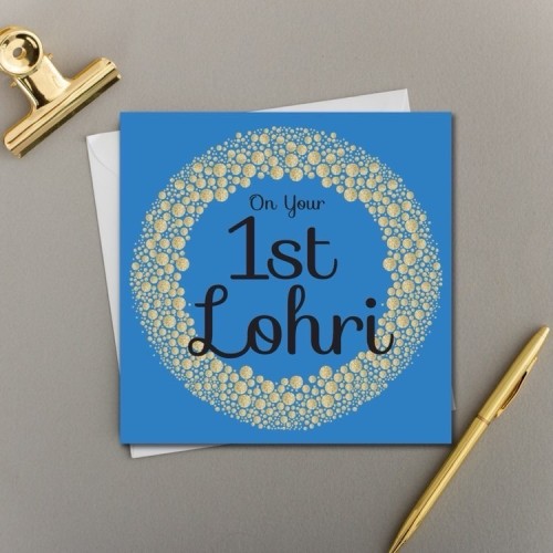 On Your First Lohri - His 1st Lohri Gold Printed Glitter Wreath Card