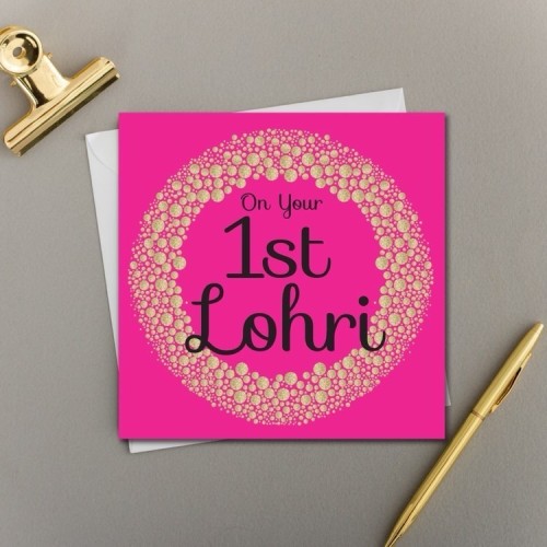 On Your First Lohri - Her 1st Lohri Gold Printed Glitter Wreath Card