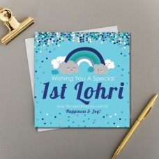 Wishing You A Special 1st Lohri - His 1st Lohri Smiling Clouds & Rainbows Card