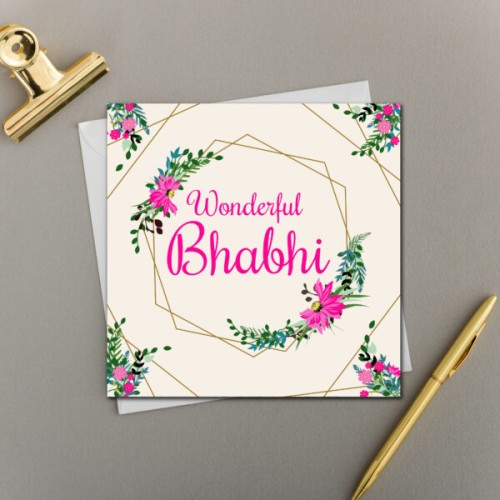 Wonderful Bhabhi - Bright Floral Hexagon - Sister in law Card