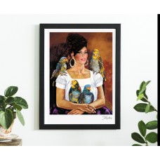 Amy Khalo - Frida Winehouse Parrot Mid Century MCM Style Colour Art Poster Print By Msdre... Black British Artist A4 A3