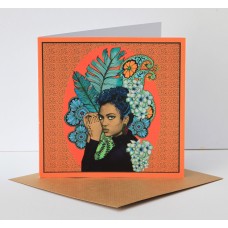 American African Girl Black Queen Flower Crown Msdre Greetings Card 15cm Square. Printed in the UK