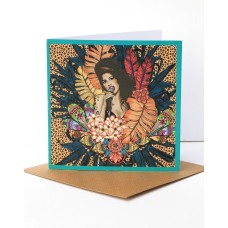 Amy Winehouse Leopard Print Deco Floral Msdre Greetings Card 15cm Square. Printed in the UK