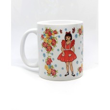 Asian Girl Read Dress Vintage Style Kitsch Mug Cup By Illustration Artist Msdre