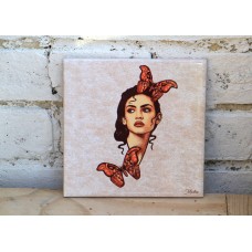 Butterfly Girl Decorative Ceramic Tile 6'' x 6'' Trivet Coaster By Msdre