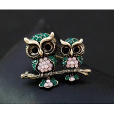 Stunning vintage look gold plated retro owl couple celebrity brooch broach pin f