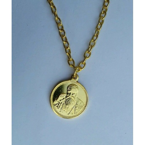 Gold tone two in one punjabi sikh guru nanak gobind singh ji pendant chain c4