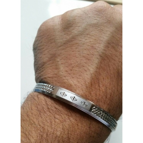 New silver plated laser engraved khandas sikh singh khalsa kara bangle kada d6