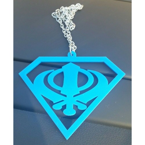 Blue acrylic khanda punjabi sikh singh pendant car rear mirror hanging chain