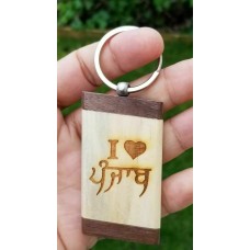 Sikh punjabi word i love punjab singh kaur khalsa wood key chain key ring nn