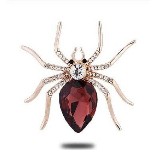 Stunning diamonte gold plated vintage look brown spider pin christmas brooch b8