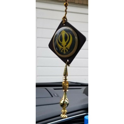 Wooden punjabi sikh large khanda stunning pendant car rear mirror hanging tassel