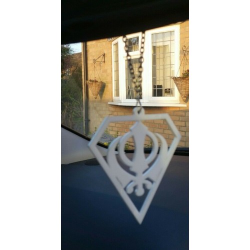 White acrylic khanda punjabi sikh pendant singh kaur car mirror hanging chain new