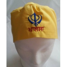 Sikh punjabi yellow kids infants baby patka pathka khanda bandana head wrap gear