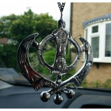 Wide silver aluminium khanda punjabi sikh pendant car rear mirror hanging chain