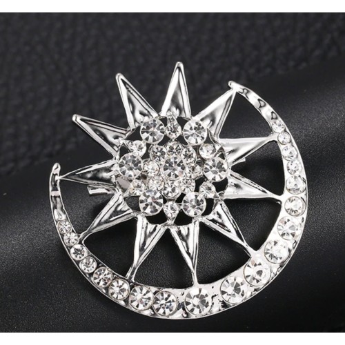 Star moon brooch gold silver plated designer broach celebrity king queen pin i29
