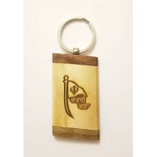 Sikh punjabi word chardi kala khalsa flag wooden singh kaur key chain ring gift