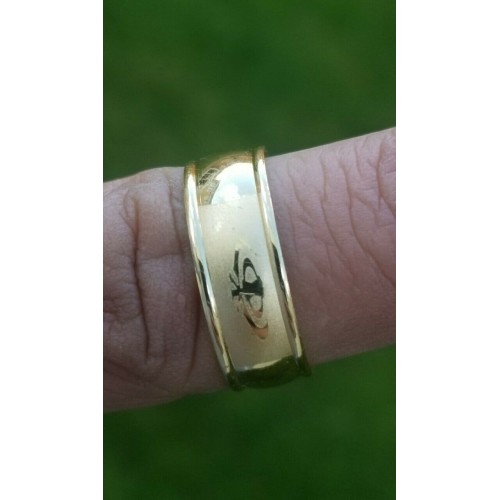 Gold plated khanda ring engraved fashion sikh singh kaur khalsa challa gift h23