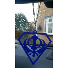 Blue acrylic khanda punjabi sikh pendant singh car rear mirror hanging chain new