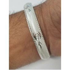 Silver plated laser engraved khandas sikh singh kaur khalsa kara bangle kada u2