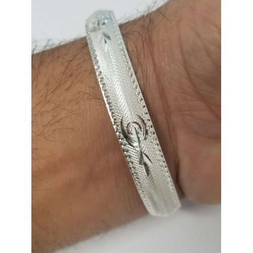 Silver plated laser engraved khandas sikh singh kaur khalsa kara bangle kada u2