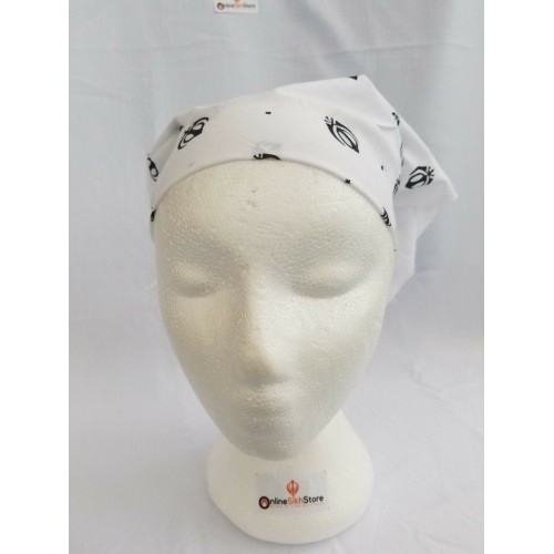 Sikh hindu black khandas white bandana head wrap gear rumal handkerchief gift