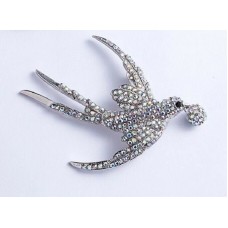 Stunning diamonte silver plated vintage look flying bird christmas brooch pin b7