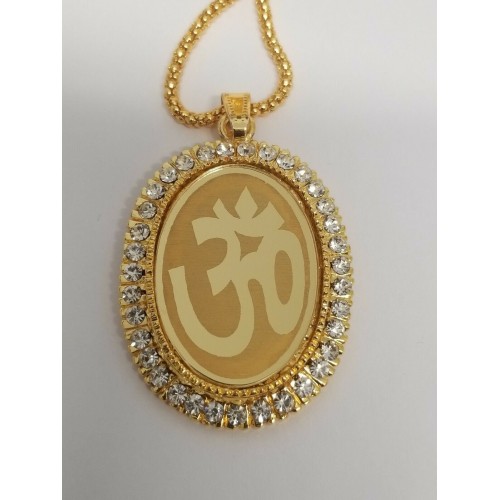 Gold plated stunning diamante hindu om legend pendant punjabi car rear mirror