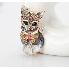 Stunning vintage look gold plated retro cat enamel celebrity brooch broach pin f