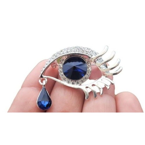 Eye tear drop brooch gold or silver plated blue black stunning diamonte pin u5