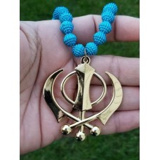 Gold plated khanda punjabi sikh singh kaur beads pendant for car rear mirror ss4