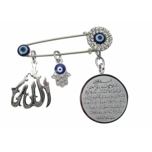 Stunning silver plated muslim evil eye protection allah koran brooch broach pin