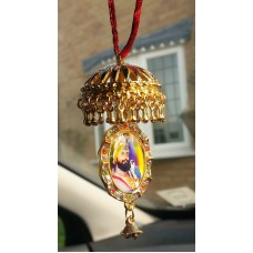 Gold plated sikh guru nanak guru gobind singh pendant chabba car mirror hanging