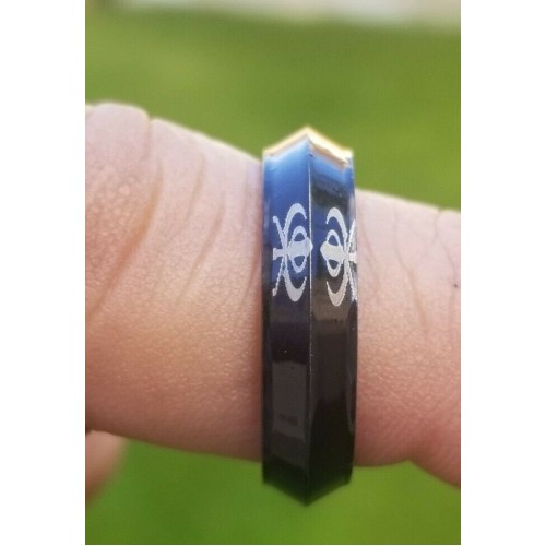 Black khanda ring engraved edge design fashion sikh singh kaur khalsa challa h21