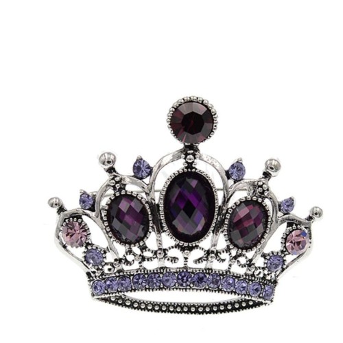 Jubilee crown brooch pink vintage look queen broach silver plated pin ggg101