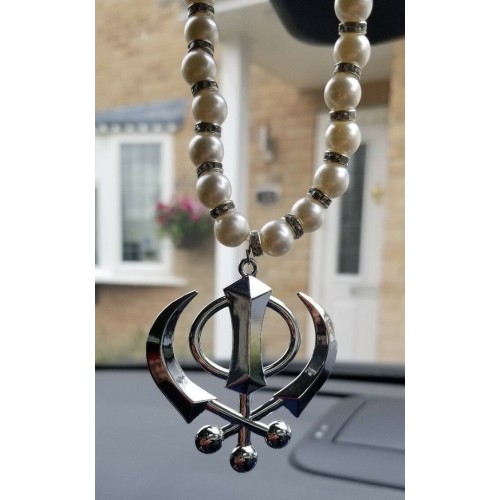 Stainless steel punjabi sikh kaur singh stunning khanda pendant car rear mirror