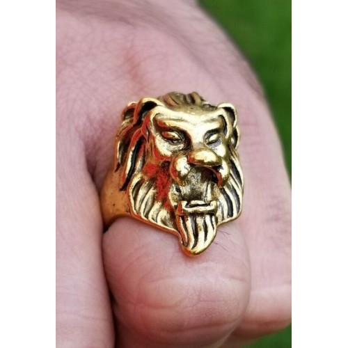 Punjabi lion brass ring golden colour sikh hindu sikh evil eye protection bb5