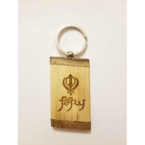 Sikh punjabi word singh khanda wooden singh kaur khalsa key chain key ring gift