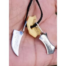 Sikh Singh Kaur HAZOOR SAHIB engraved Sword Khanda & Kanga Pendant black thread