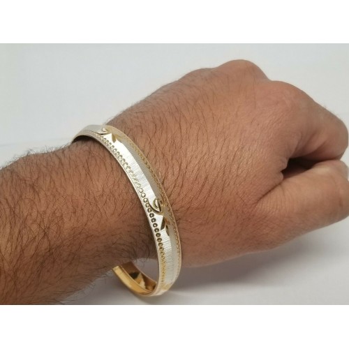 Silver gold plated laser engraved khandas sikh singh kaur khalsa kara bangle p1