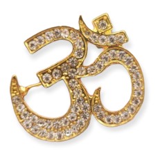 Stunning Diamonte Gold Plated OM Hindu Religious Brooch Broach Cake Pin Gift