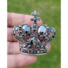 Crown brooch stunning vintage look silver plated stones royal design broach k12